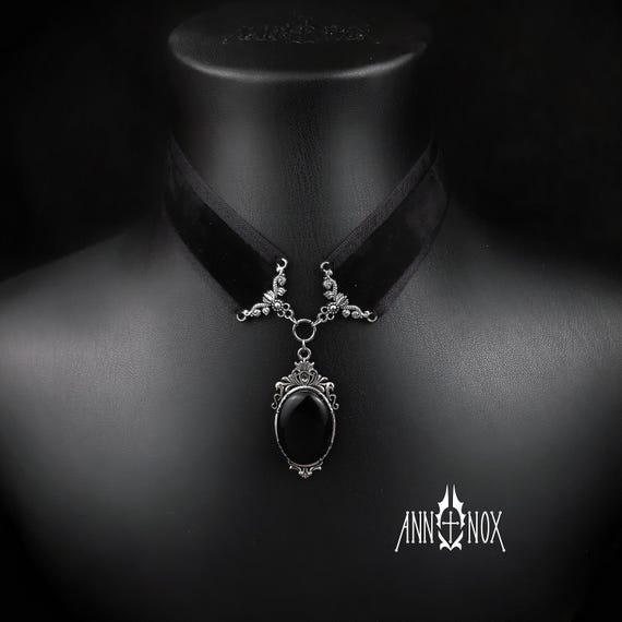 Victorian Goth Black Cameo Velvet Choker, Vampire Bat Necklace, Gothic Jewelry Accessory