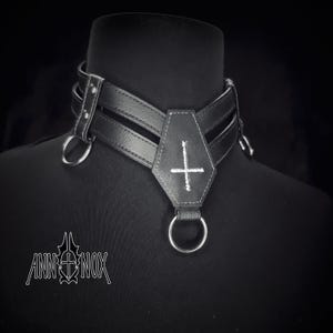 Vegan Leather Coffin Choker – Gothic Cross Alt Fashion Necklace image 8