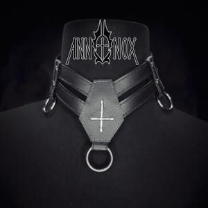 Vegan Leather Coffin Choker – Gothic Cross Alt Fashion Necklace image 7