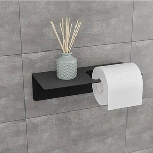 Toilet Paper Holder Stand Black With Shelf Bathroom Wall Mount