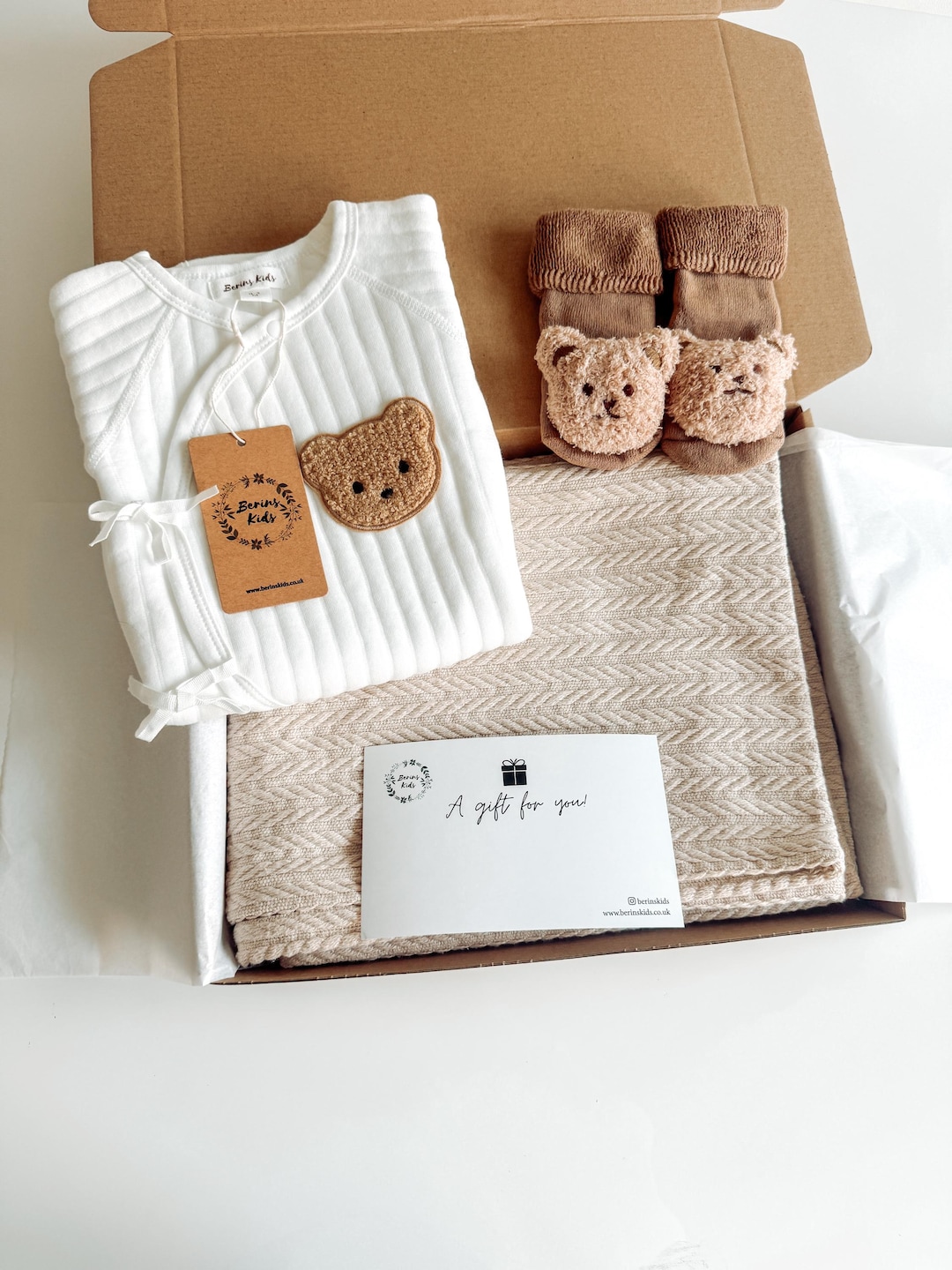 Baby Gift Set of 3 | Cotton Knitted Large Blanket, Cotton Bear White ...