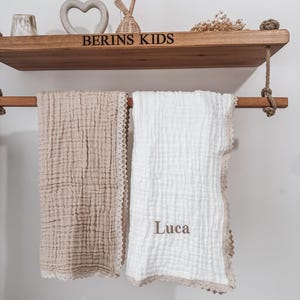 EMBROIDERED PERSONALISED Super Soft Gauze 100% Cotton Baby/Kids Muslin Blanket, Embroidery Name Newborn Toddler Girls Boys Large 100x100cm