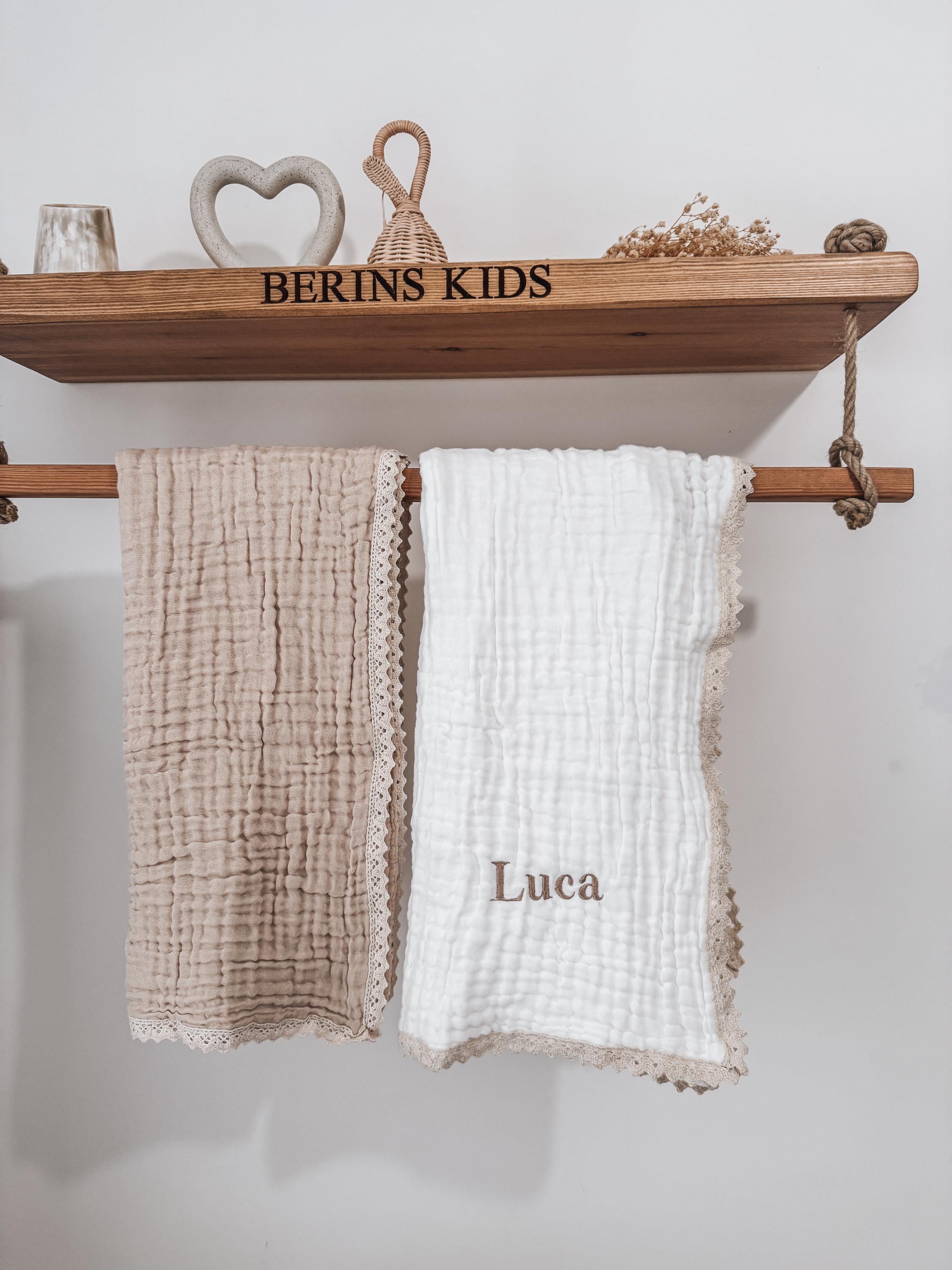 Personalized Muslin Baby Blanket: Embroidered Name, Soft Cotton Gauze (100x100cm)