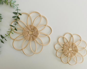 Handmade Rattan Flower Wall Hanging | Nursery Wall Decor | Boho Wall Decor | Wicker Daisy Shelf Decor | Kitchen Hall Room Decor