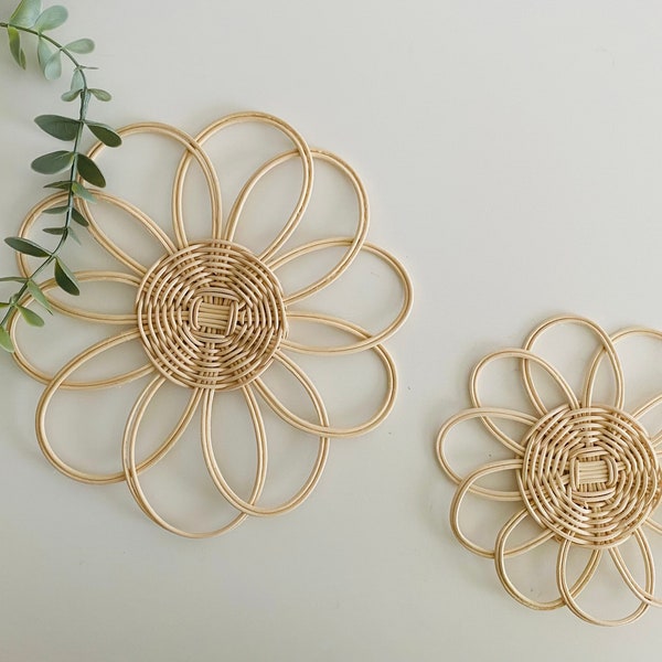 Handmade Rattan Flower Wall Hanging | Nursery Wall Decor | Boho Wall Decor | Wicker Daisy Shelf Decor | Kitchen Hall Room Decor