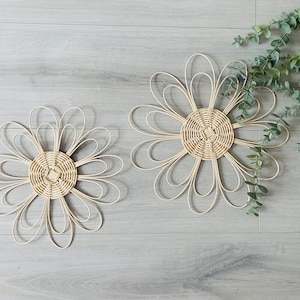 Handmade Rattan Flower Wall Hanging | Nursery Wall Decor | Boho Wall Decor | Wicker Daisy Shelf Decor | Kitchen Hall Room Decors