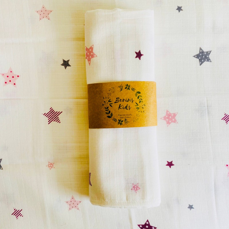 Stephan Baby Cotton Muslin Swaddle Blanket, 48" X 48" - Stripy Blue Dots, Ultra Soft & Breathable