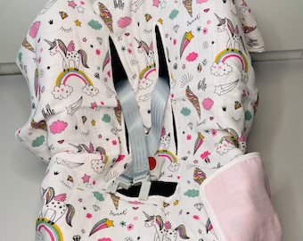Baby Car Seat Protector Liner Muslin Cover Insert Baby Shower Gift For New Mums. Double sided Unicorn Pink for Baby Girls