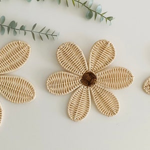 Handmade Rattan Flower Wall Hanging | Nursery Wall Decor | Boho Wall Decor | Wicker Daisy Shelf Decor |  Kitchen Hall Room Decor