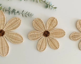 Handmade Rattan Flower Wall Hanging | Nursery Wall Decor | Boho Wall Decor | Wicker Daisy Shelf Decor |  Kitchen Hall Room Decor