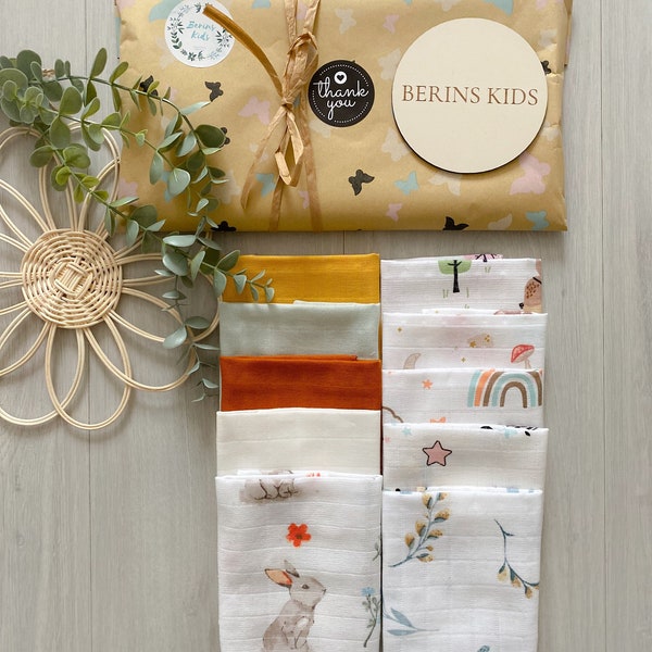Muslin Baby Tvättlappar 10-pack: Mjuka bomullsflanellrutor (30 x 30 cm)