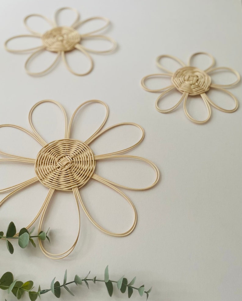 Handmade Set of 3 Rattan Flower Wall Hanging | Nursery Wall Decor ...