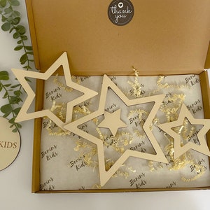 Wooden Stars Set of 4 Wall Decor, Boho Style Nursery Wall Shelf Decor, Party Decor for Girls Boys Baby Room Hanging, Wooden Wall Art Gift