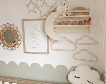 Wooden Nursery Wall Decor Set: Moon, Cloud, Star, Balloon