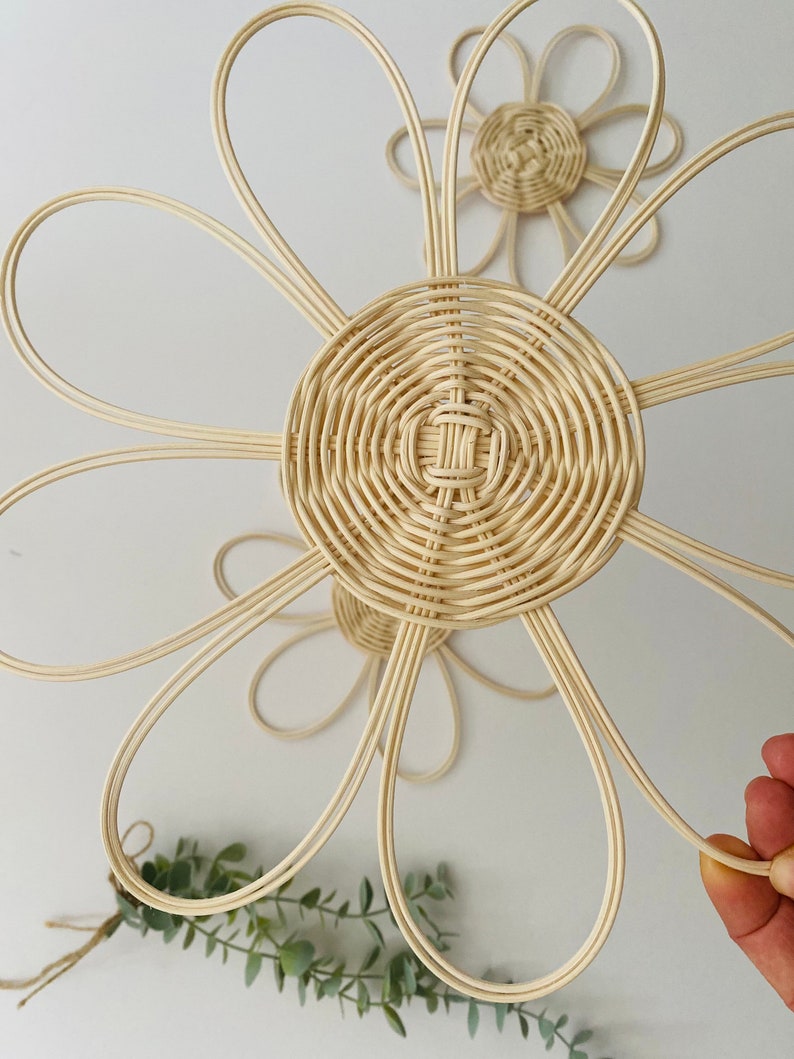 Handmade Set of 3 Rattan Flower Wall Hanging | Nursery Wall Decor ...