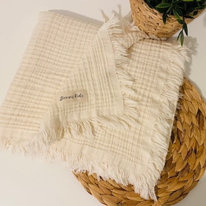 Ecru Double Sided Soft Gauze 100%Cotton Kids Baby Muslin Blanket, Newborn Toddler Girls Boys Quality Large Throw 110x110cm