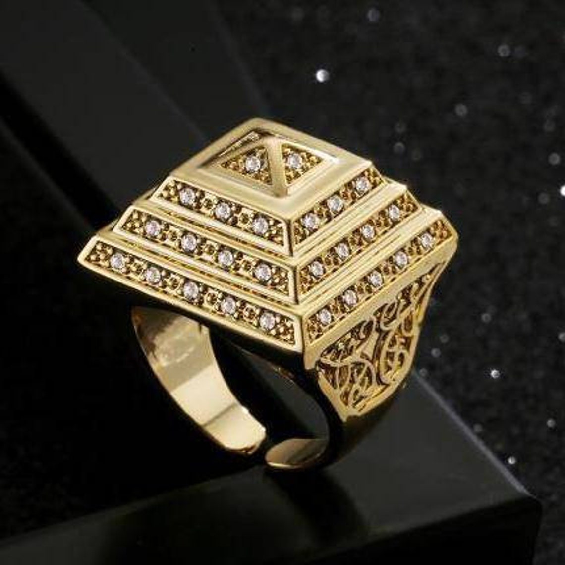 Gold Filled Xxl Pyramid Ring Mens chunky ring Etsy