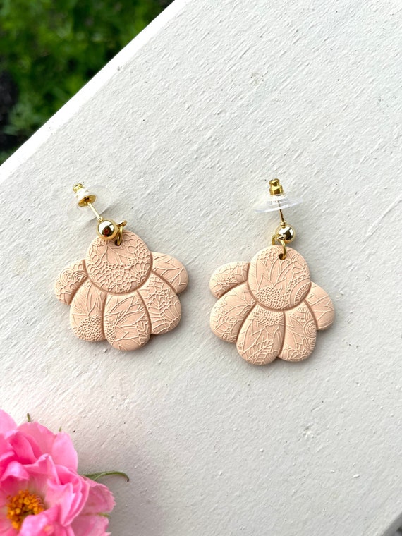 White and Golden polymer clay earrings – Fashionous