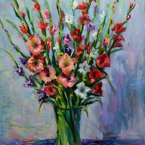 Gladiolus Still Life: Original Impasto Oil Painting on Canvas