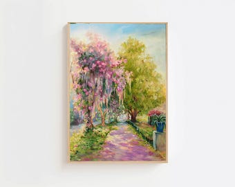 Poster Gwinnett Street Savannah GA Poster  Blooming Garden Path Wall Art Print