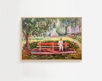 Savannah Forsyth Park Oil Painting Print – Forest Gump Bench Art