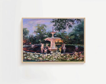 Forsyth Park Fountain Art Print: Savannah Landmark Oil Painting