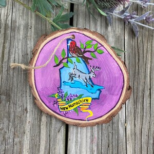 Hand painted, NEW HAMPSHIRE, craft ,wood ornament, amazing gift, Free shipping.