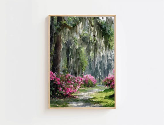 Savannah Garden Path Watercolor Poster, Southern Landscape Art