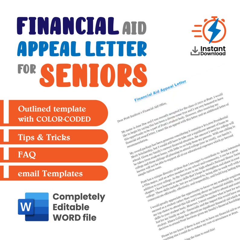 Financial Aid Appeal Letter for Seniors Etsy