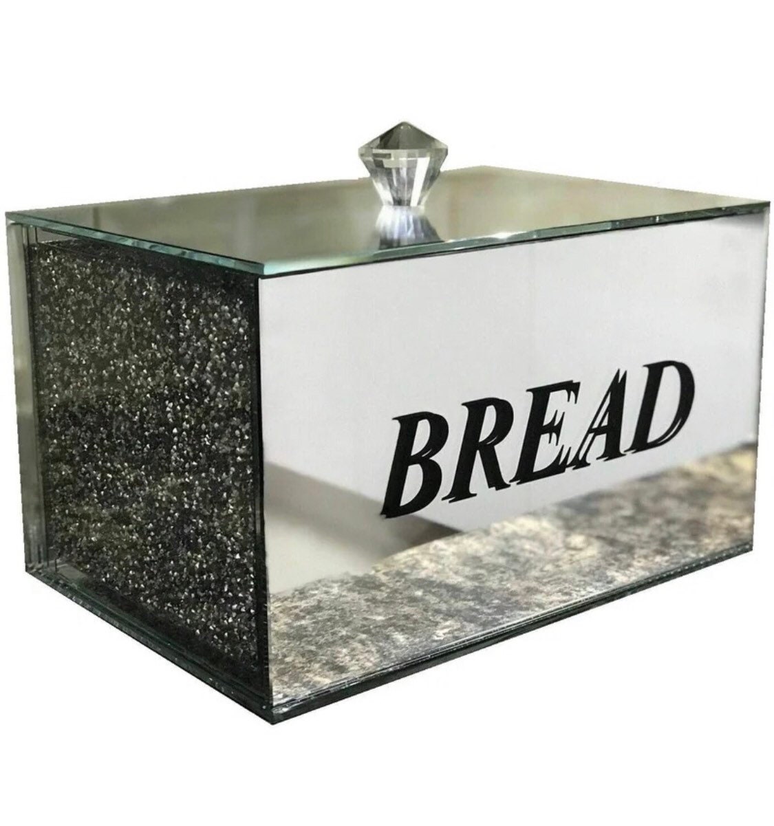Crystal filled Crushed diamond Bread bin with mirror large Etsy