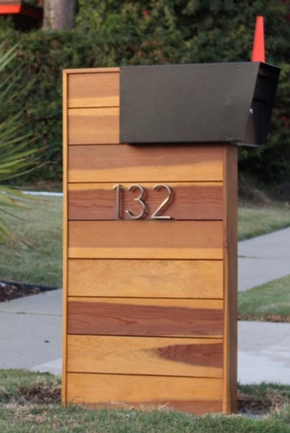 Modern Mid Century Wooden Mailbox Post Etsy