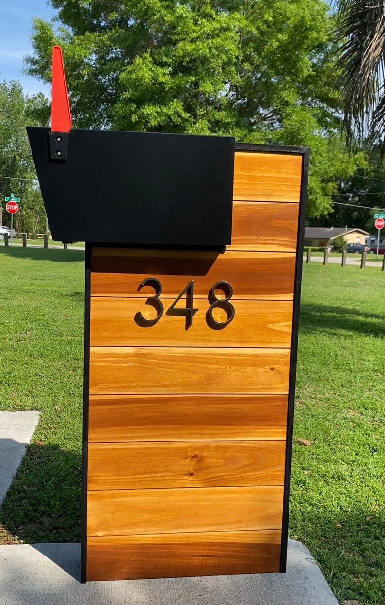 Modern Mid Century Wooden Mailbox Post Etsy