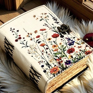 Journal floral en cuir avec cadenas – Journal botanique vintage fait main | Cahier d'écriture en papier Deckle Edge, cadeau unique