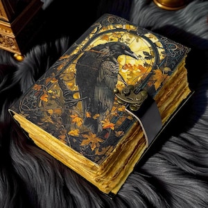 Raven Leather Journal, Gothic Book of Shadows Grimoire, Witchcraft Spellbook, Wiccan Pagan Magic Diary, Dark Academia Notebook, Gift for Her