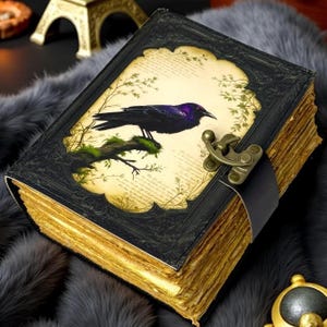 Raven Leather Journal – Gothic Grimoire Book of Shadows, 400 Pages Large Witchcraft Spellbook, Wiccan Pagan Gothic Magic Diary, Occult Gift