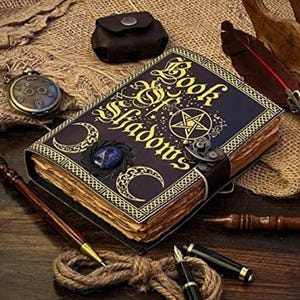 400 Page Large Grimoire leather journal, Travel Journal, Blank spell book, book of shadows, Handmade Leather Celestial Gifts For Him Her