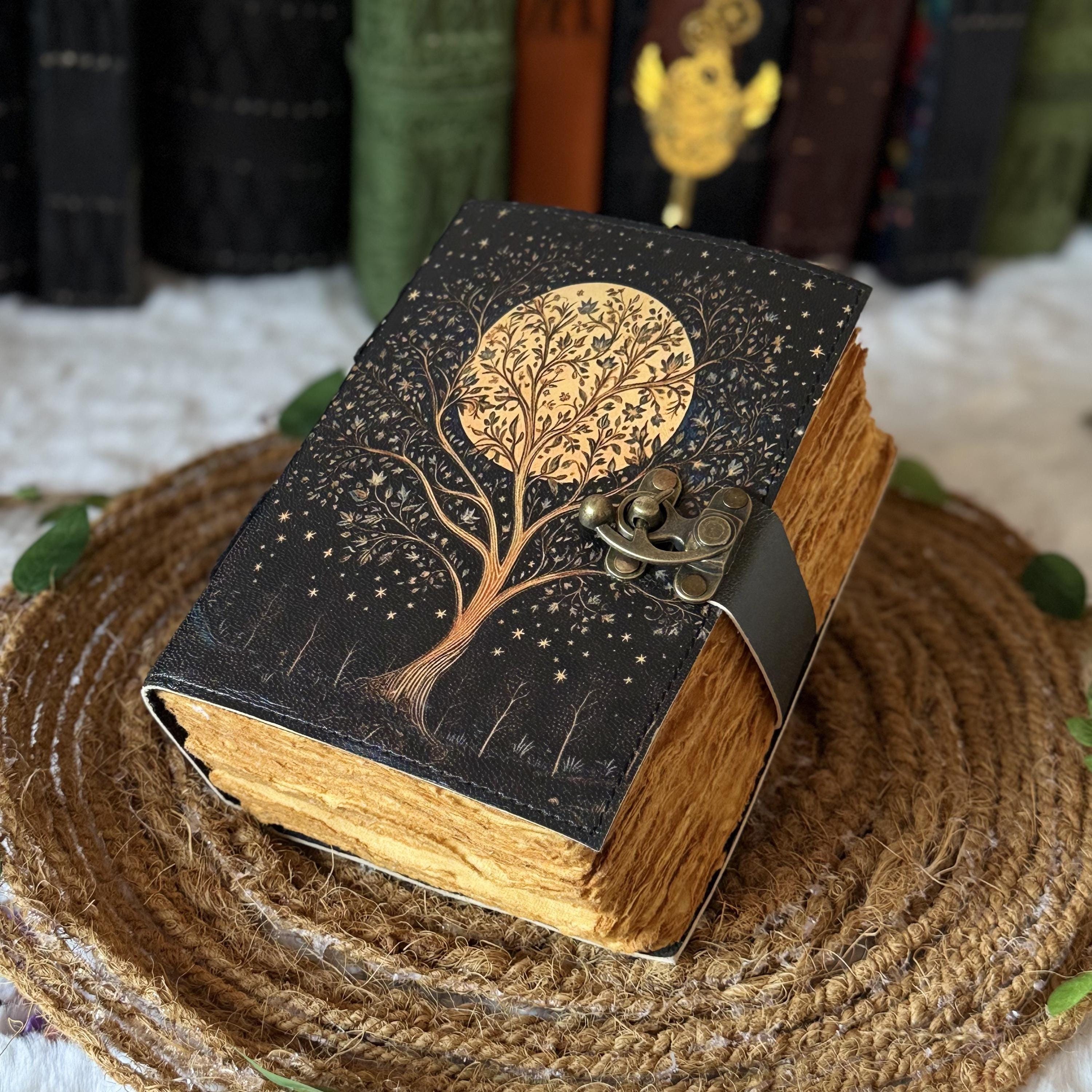 400 Page Large Grimoire Leather Journal, Print Tree of Life