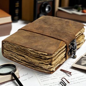 Handmade Vintage Leather Journal – Blank Spell Book of Shadows, Refillable Grimoire Writing Notebook, Mystical Gift for Him or Her