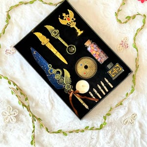 Caneta-tinteiro antiga, caneta de pena com tinta, conjunto de caligrafia, caneta-tinteiro de pena, carimbo de cera, ferramenta de escrita de caligrafia exclusiva