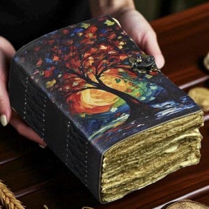 Tree of Life Leather Grimoire Journal – Blank Book of Shadows, 400 Pages Vintage Witchcraft Spellbook, Wiccan Pagan Gothic Gift
