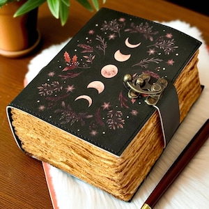 400 Pages - Moon Phase - Grimoire leather journal Notebook - book of shadows - Blank spell book Leather Gifts For Him and Her, DND