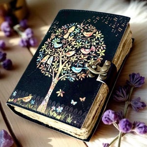 Tree of Life Leather Grimoire Journal – Blank Book of Shadows, 400 Pages Vintage Witchcraft Spellbook, Wiccan Pagan Gothic Magic Diary Gift