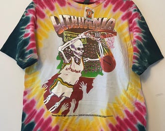 Maglietta tie-dye con stampa basket olimpica Lituania 1992 M L XL 2X 3X Deadhead Barcelona