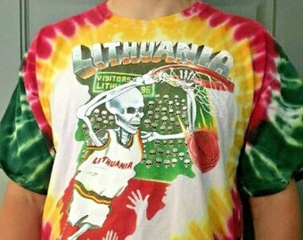 Lithuania Olympic Basketball T-Shirt 1992 Re-issue Official M L XL 2X - Grateful Dead Tie Dye Hippie Concert Deadhead Tee Top Gift