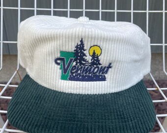 Corduroy Flat Brim Hat Cap Embroidered Snapback Cotton Trucker Vermont Green VT Phish Cotton Nature Hippie Moon Vintage Retro Green Jam Band
