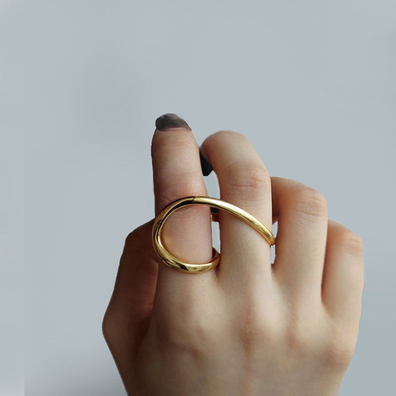 Double Ring Two Finger Ring Ring Retro Vintage Chunky Blogger Knuckle Ring Gold
