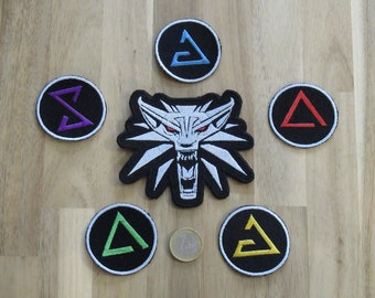Witcher Patch Set (Geralt Pendant & Alchemy Signs): Embroidered Iron-On Applique