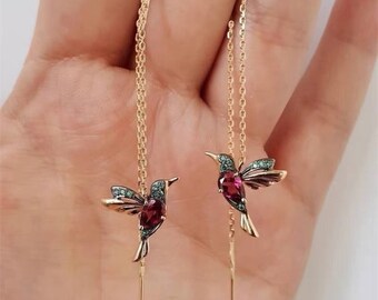 Red hummingbird threader earrings  FREE sliver threader earrings FREE scarf FREE shipping