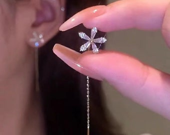 Gorgeous diamond flower threader earrings gold FREE silver threader earrings FREE handbag + Free shipping