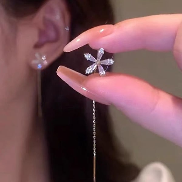 Gorgeous diamond flower threader earrings gold + Free shipping